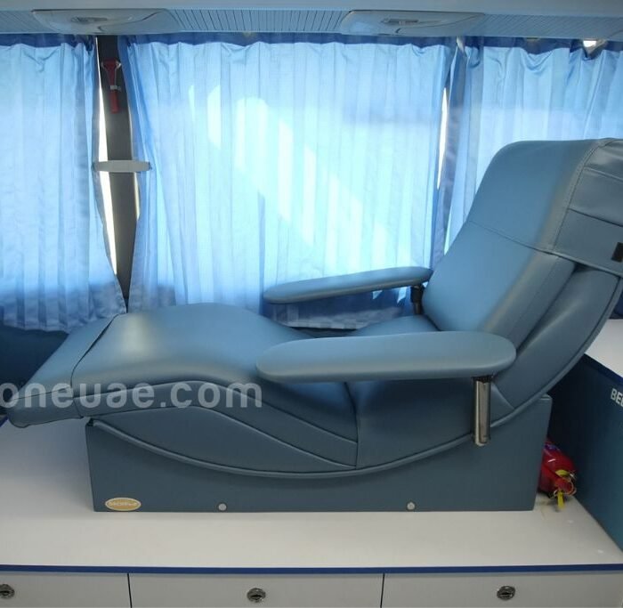 Mobile blood donation bus single chair full view