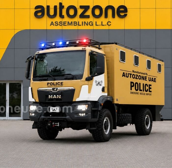 Tactical police rescue truck front view